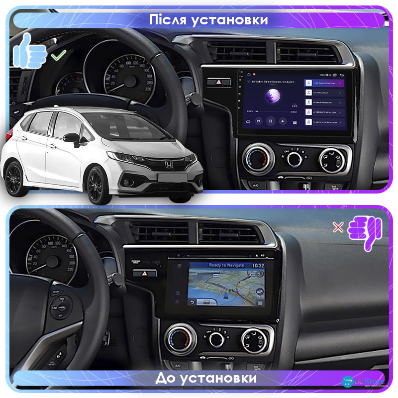 Штатная магнитола Lesko для Honda Jazz III Рестайлинг 2017-2020 экран 9" 4/64Gb CarPlay 4G Wi-Fi GPS Prime