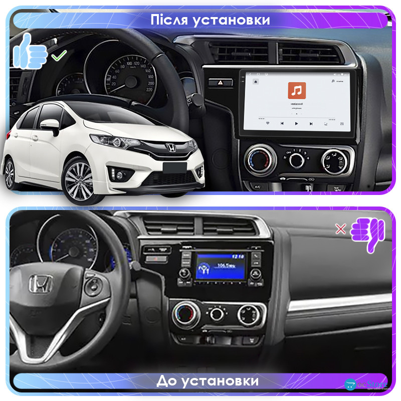 Штатная магнитола Lesko для Honda Jazz III Рестайлинг 2017-2020 экран 9" 4/64 QLED CarPlay 4G Wi-Fi GPS 360 Prime