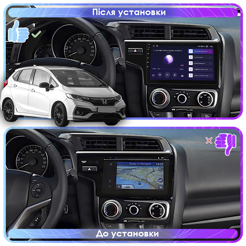 Штатная магнитола Lesko для Honda Jazz III Рестайлинг 2017-2020 экран 9" 4/64Gb 4G Wi-Fi GPS Top