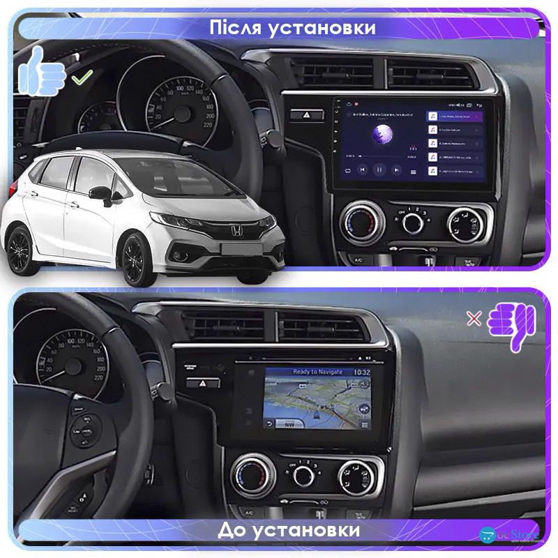 Штатная магнитола Lesko для Honda Jazz III Рестайлинг 2017-2020 экран 9" 6/128Gb 4G Wi-Fi GPS Top