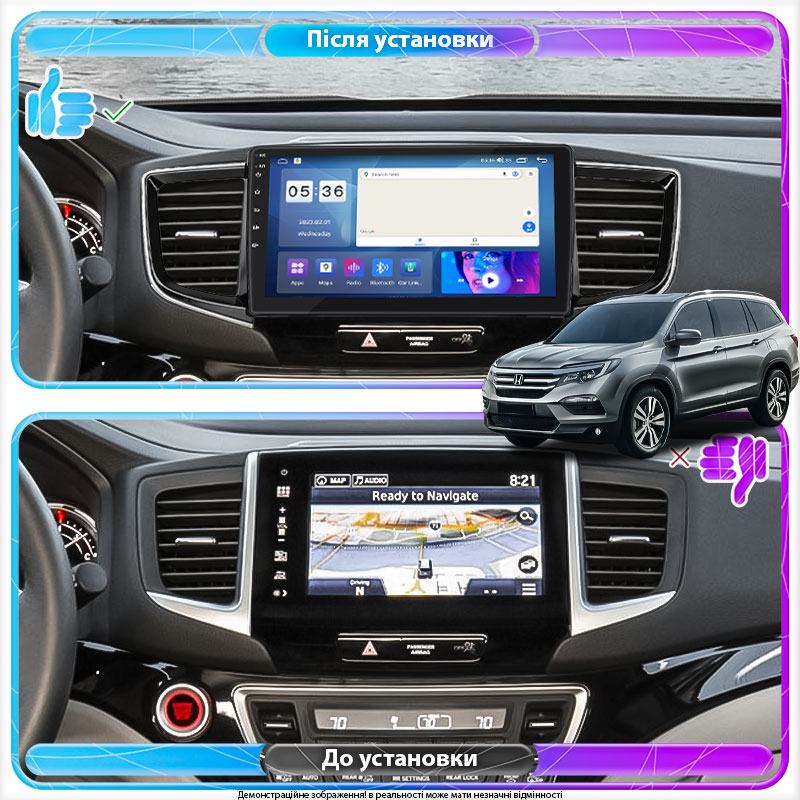 Штатная магнитола Lesko для Honda Pilot III 2015-2018 экран 10" 4/64Gb CarPlay 4G Wi-Fi GPS Prime