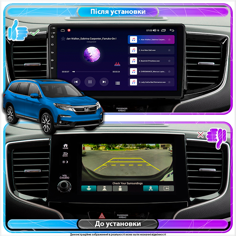 Штатная магнитола Lesko для Honda Pilot III Рестайлинг 2018-н.в. экран 10" 2/32Gb Wi-Fi GPS Base