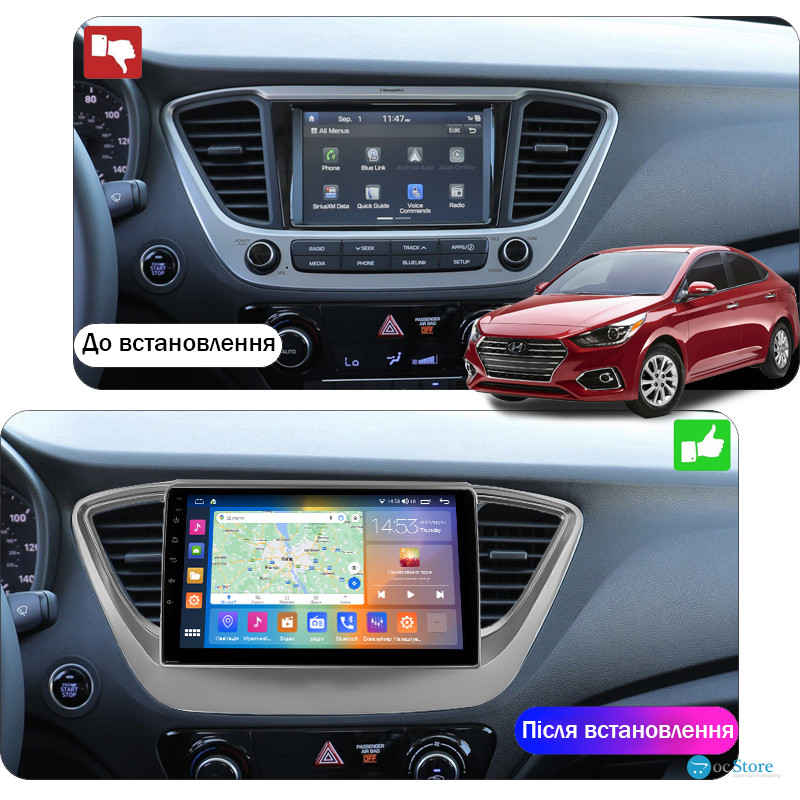 Штатная магнитола Lesko для Hyundai Accent V 2017-н.в. экран 9" 4/64Gb CarPlay 4G Wi-Fi GPS Prime