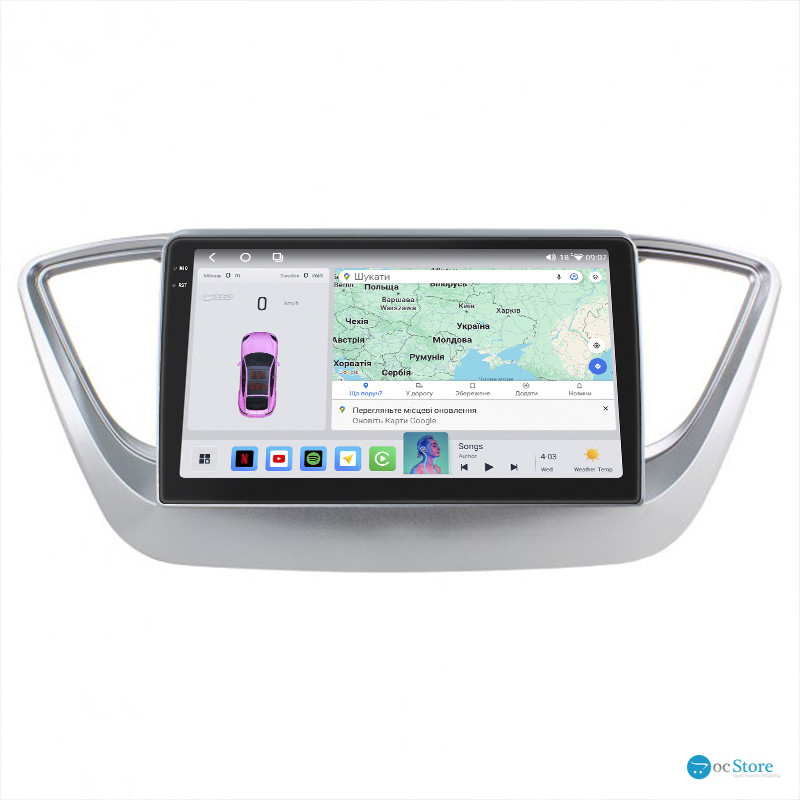 Штатная магнитола Lesko для Hyundai Accent V 2017-н.в. экран 9" 4/64 QLED CarPlay 4G Wi-Fi GPS 360 Prime