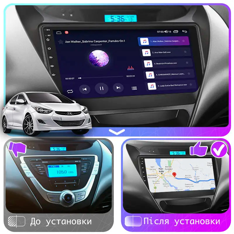 Штатная магнитола Lesko для Hyundai Avante V 2010-2015 экран 9" 2/32Gb Wi-Fi GPS Base