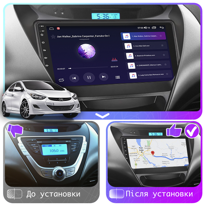 Штатная магнитола Lesko для Hyundai Avante V 2010-2015 экран 9" 2/32Gb CarPlay 4G Wi-Fi GPS Prime