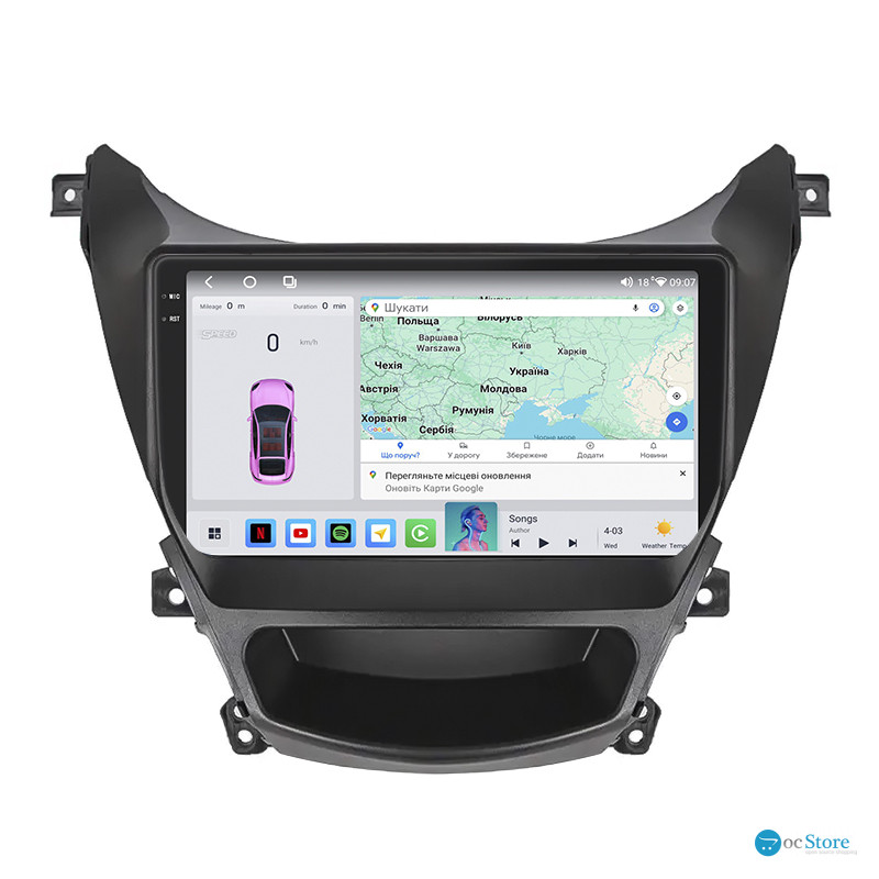 Штатная магнитола Lesko для Hyundai Avante V 2010-2015 экран 9" 4/64 QLED CarPlay 4G Wi-Fi GPS 360 Prime