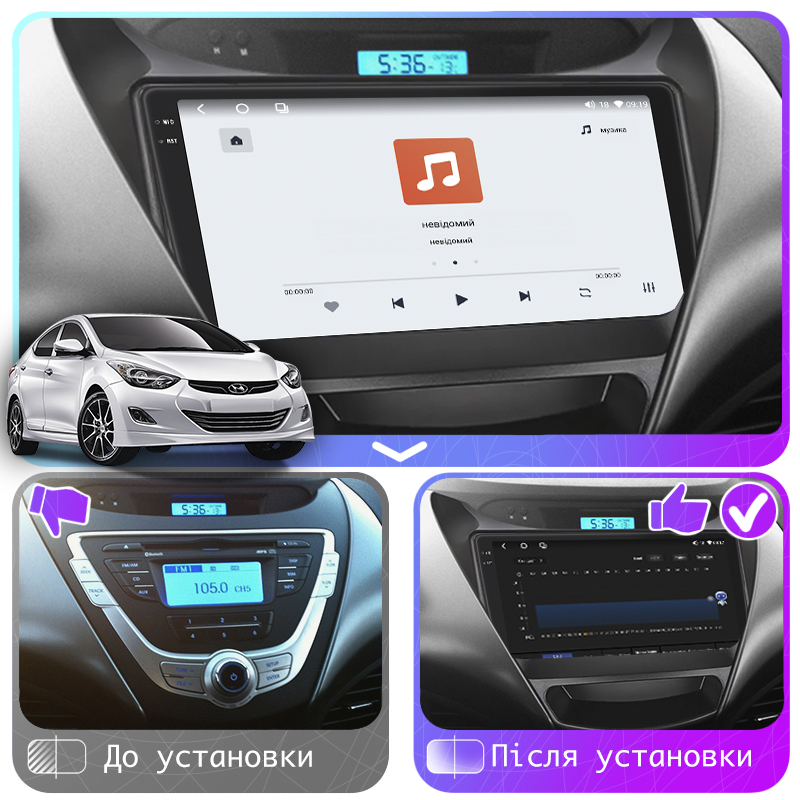 Штатная магнитола Lesko для Hyundai Avante V ver 2 2010-2015 экран 9" 4/64 QLED CarPlay 4G Wi-Fi GPS 360 Prime