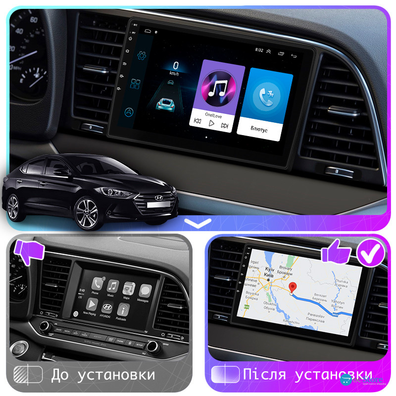 Штатная магнитола Lesko для Hyundai Avante VI 2015-н.в. экран 9" 1/16Gb Wi-Fi GPS Base