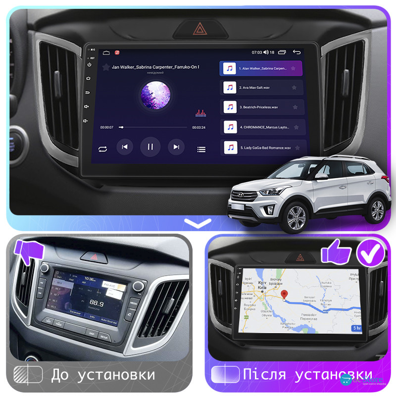 Штатная магнитола Lesko для Hyundai Creta I 2016-2020 экран 10" 4/64Gb CarPlay 4G Wi-Fi GPS Prime