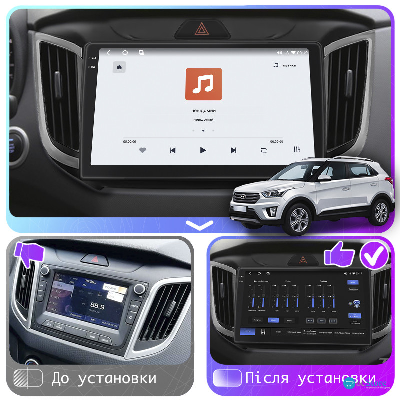 Штатная магнитола Lesko для Hyundai Creta I 2016-2020 экран 10" 4/64 QLED CarPlay 4G Wi-Fi GPS 360 Prime