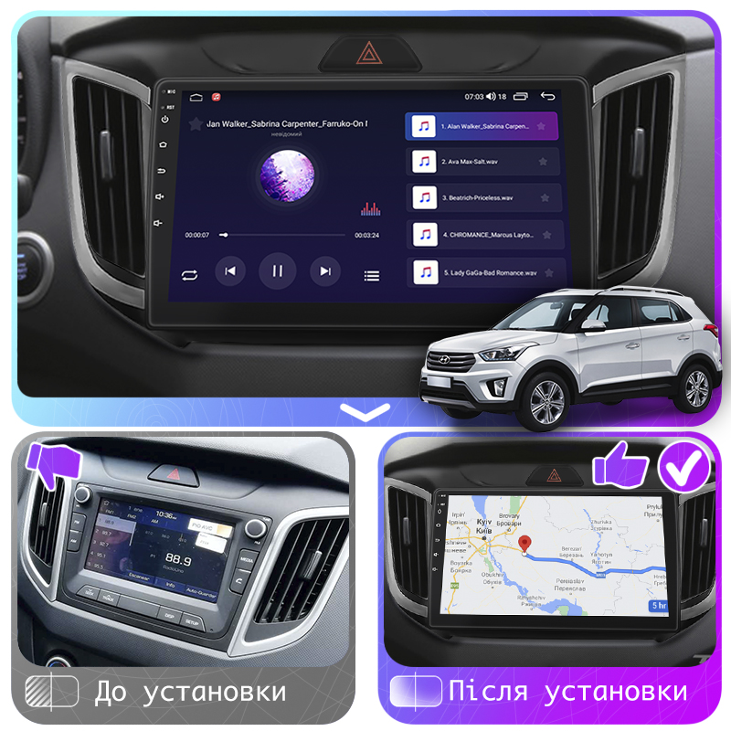 Штатная магнитола Lesko для Hyundai Creta I 2016-2020 экран 10" 6/128Gb 4G Wi-Fi GPS Top