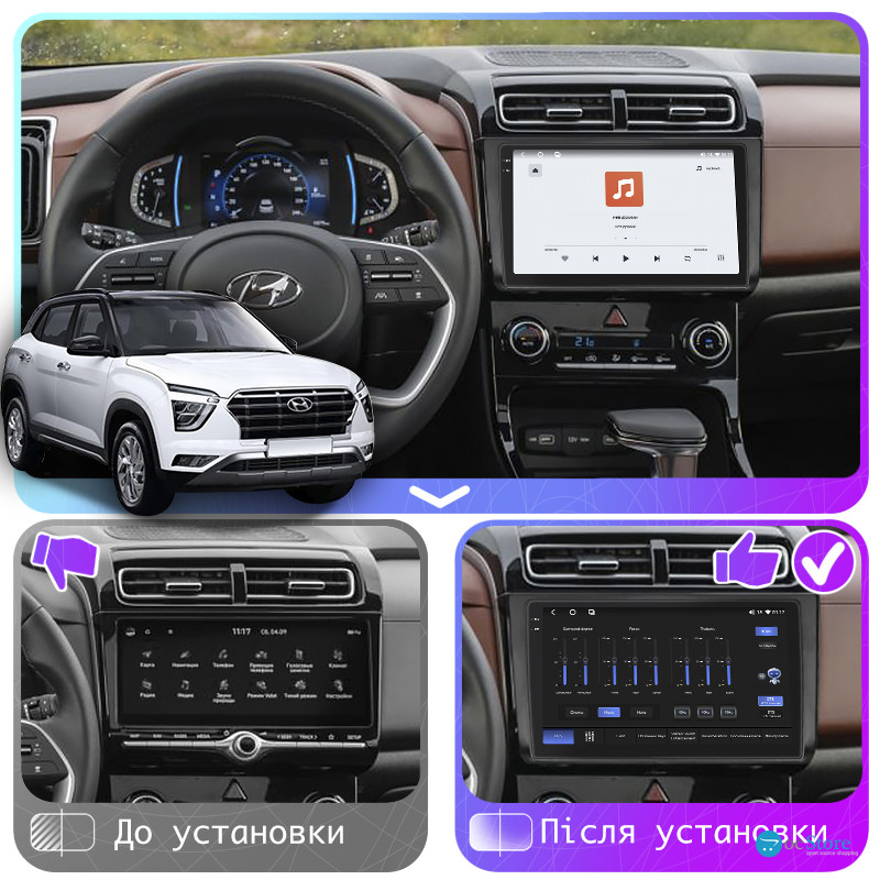 Штатная магнитола Lesko для Hyundai Creta II 2021-н.в. экран 9" 4/64 QLED CarPlay 4G Wi-Fi GPS 360 Prime