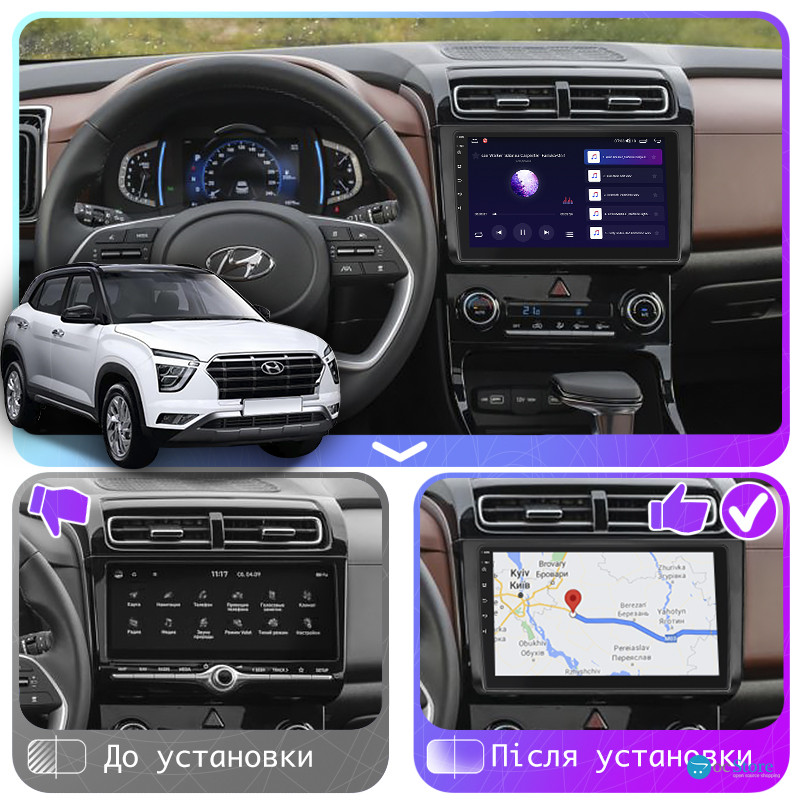Штатная магнитола Lesko для Hyundai Creta II 2021-н.в. экран 9" 6/128Gb 4G Wi-Fi GPS Top