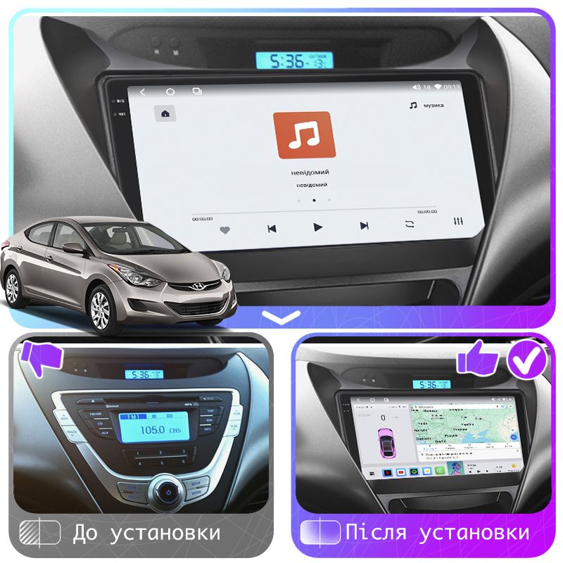 Штатная магнитола Lesko для Hyundai Elantra V (MD) 2010-2014 экран 9" 4/64 QLED CarPlay 4G Wi-Fi GPS 360 Prime