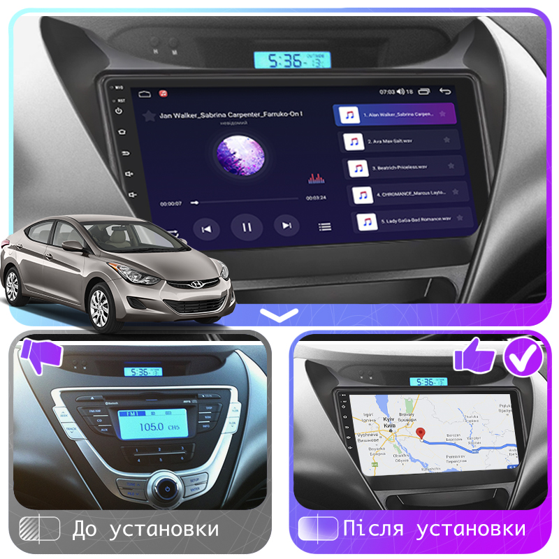 Штатная магнитола Lesko для Hyundai Elantra V (MD) 2010-2014 экран 9" 4/64Gb 4G Wi-Fi GPS Top