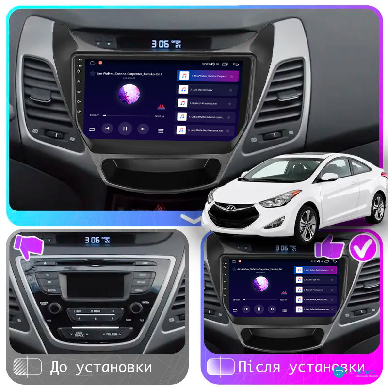 Штатная магнитола Lesko для Hyundai Elantra V (MD) Рестайлинг 2013-2016 экран 9" 1/16Gb Wi-Fi GPS Base