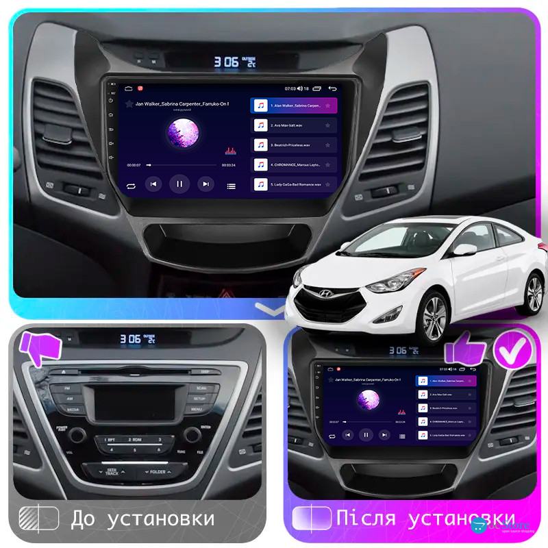 Штатная магнитола Lesko для Hyundai Elantra V (MD) Рестайлинг 2013-2016 экран 9" 2/32Gb Wi-Fi GPS Base