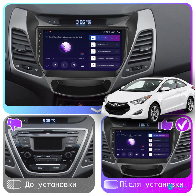 Штатная магнитола Lesko для Hyundai Elantra V (MD) Рестайлинг 2013-2016 экран 9" 2/32Gb CarPlay 4G Wi-Fi GPS Prime