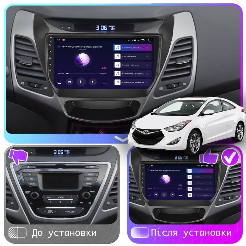 Штатная магнитола Lesko для Hyundai Elantra V (MD) Рестайлинг 2013-2016 экран 9" 4/64Gb CarPlay 4G Wi-Fi GPS Prime