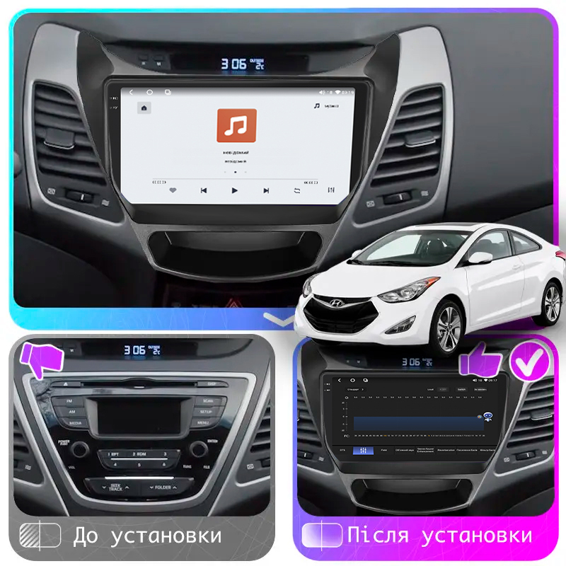 Штатная магнитола Lesko для Hyundai Elantra V (MD) Рестайлинг 2013-2016 экран 9" 4/64 QLED CarPlay 4G Wi-Fi GPS 360 Prime