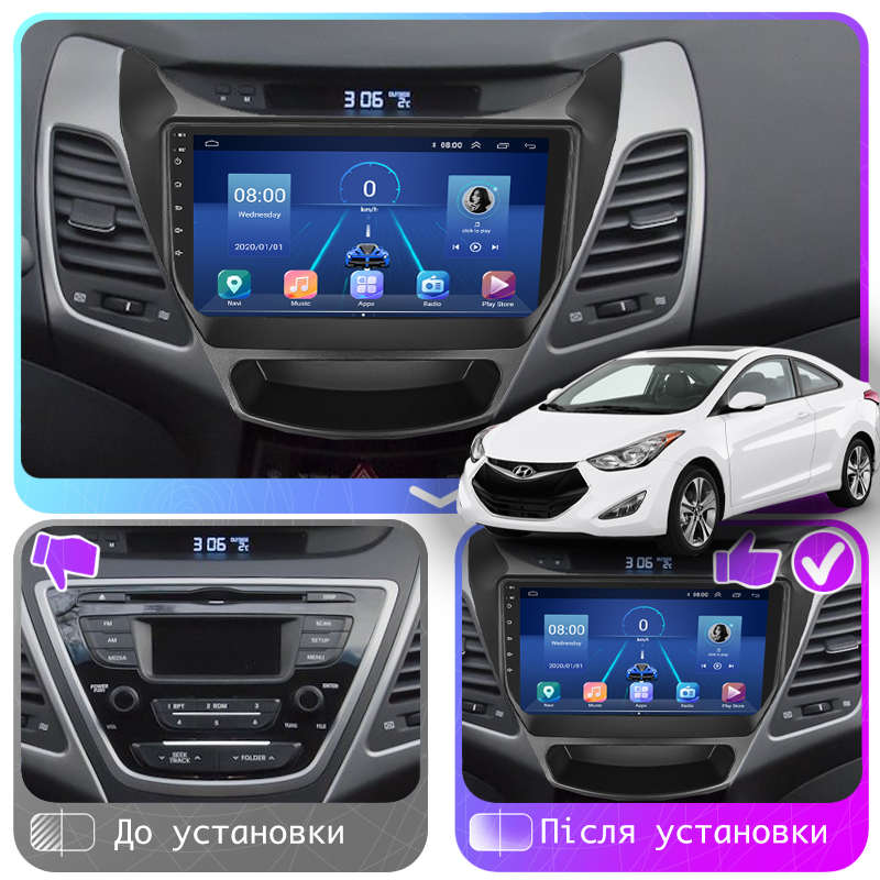 Штатная магнитола Lesko для Hyundai Elantra V (MD) Рестайлинг 2013-2016 экран 9" 2/32Gb 4G Wi-Fi GPS Top
