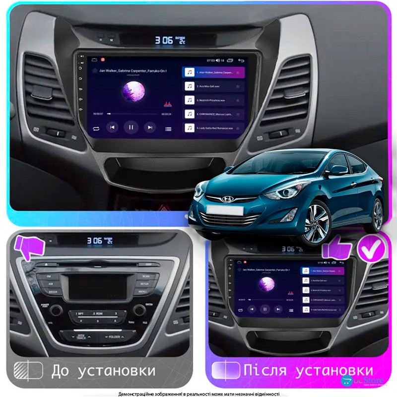 Штатная магнитола Lesko для Hyundai Elantra V (MD) Рестайлинг ver 2 2013-2016 экран 9" 2/32Gb Wi-Fi GPS Base