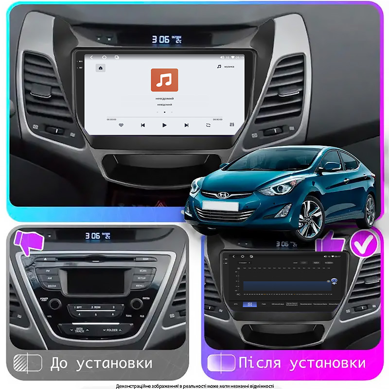 Штатная магнитола Lesko для Hyundai Elantra V (MD) Рестайлинг ver 2 2013-2016 экран 9" 4/64 QLED CarPlay 4G Wi-Fi GPS 360 Prime