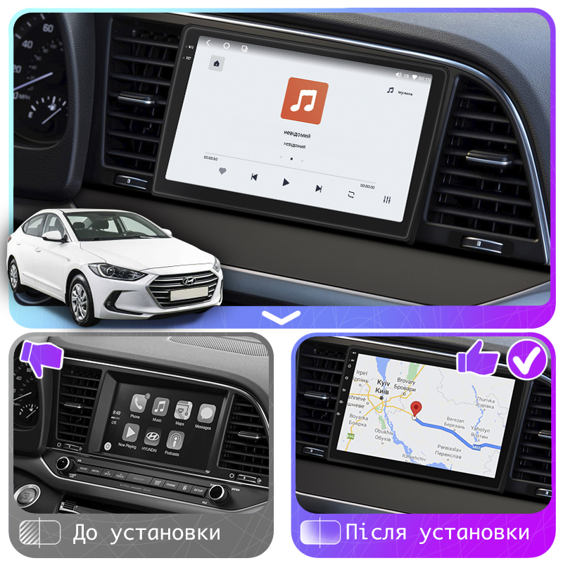 Штатная магнитола Lesko для Hyundai Elantra VI (AD) 2015-2019 экран 9" 4/64 QLED CarPlay 4G Wi-Fi GPS 360 Prime