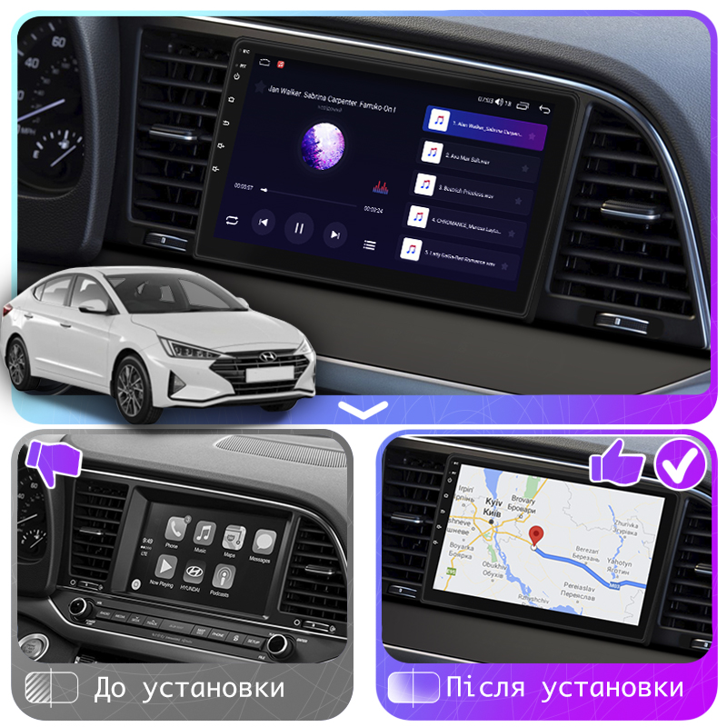 Штатная магнитола Lesko для Hyundai Elantra VI (AD) Рестайлинг 2018-2020 экран 9" 4/64Gb CarPlay 4G Wi-Fi GPS Prime