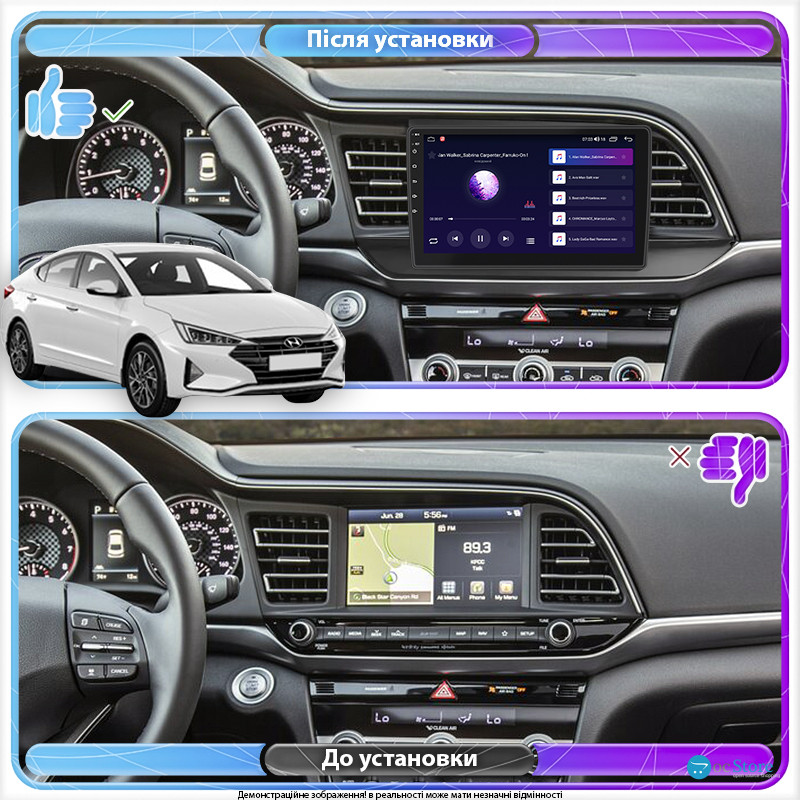 Штатная магнитола Lesko для Hyundai Elantra VI (AD) Рестайлинг ver 2 2018-2020 экран 9" 1/16Gb Wi-Fi GPS Base