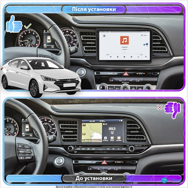 Штатная магнитола Lesko для Hyundai Elantra VI (AD) Рестайлинг ver 2 2018-2020 экран 9" 4/64 QLED CarPlay 4G Wi-Fi GPS 360 Prime
