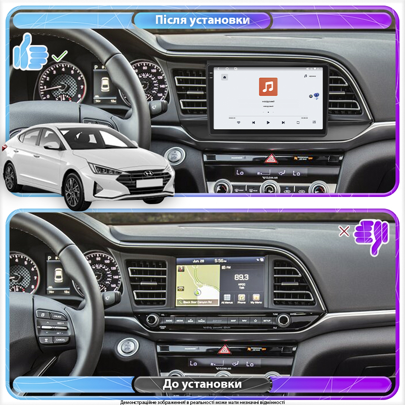 Штатная магнитола Lesko для Hyundai Elantra VI (AD) Рестайлинг ver 2 2018-2020 экран 9" 4/64 QLED CarPlay 4G Wi-Fi GPS 360 Prime