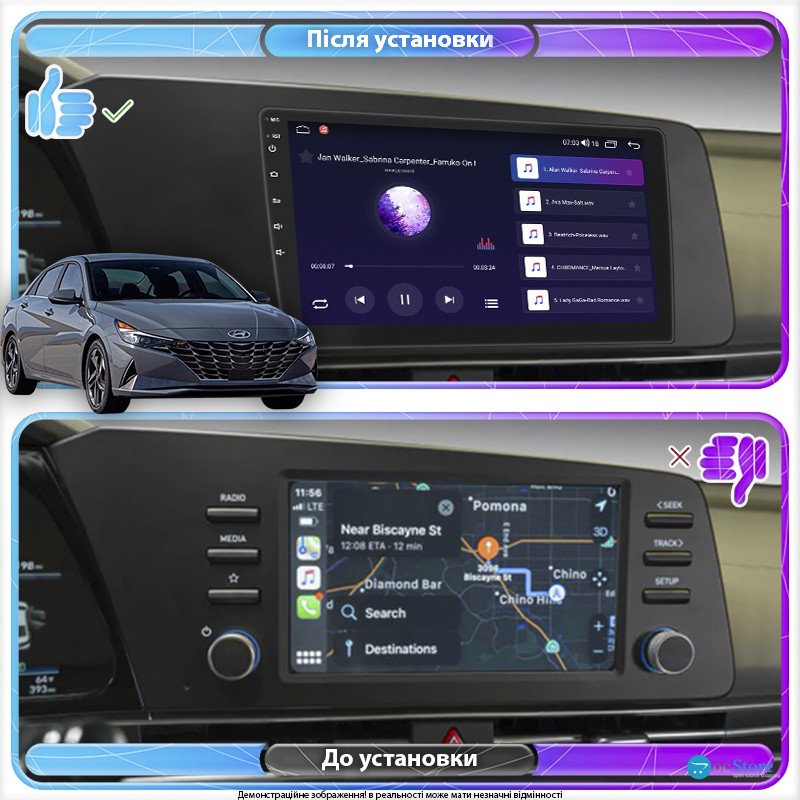Штатная магнитола Lesko для Hyundai Elantra VII (CN7) 2020-н.в. экран 9" 1/16Gb Wi-Fi GPS Base
