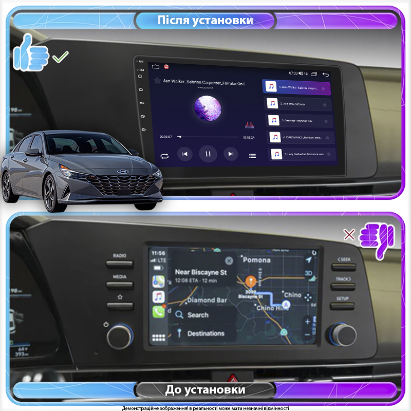 Штатная магнитола Lesko для Hyundai Elantra VII (CN7) 2020-н.в. экран 9" 2/32Gb Wi-Fi GPS Base