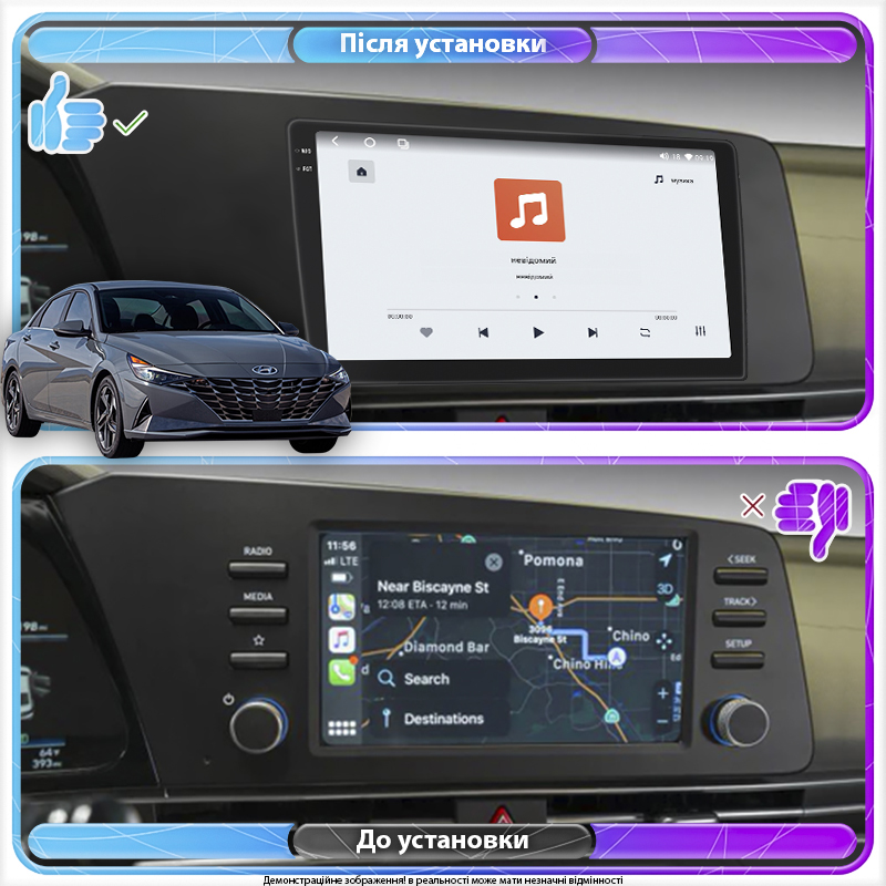 Штатная магнитола Lesko для Hyundai Elantra VII (CN7) 2020-н.в. экран 9" 4/64 QLED CarPlay 4G Wi-Fi GPS 360 Prime