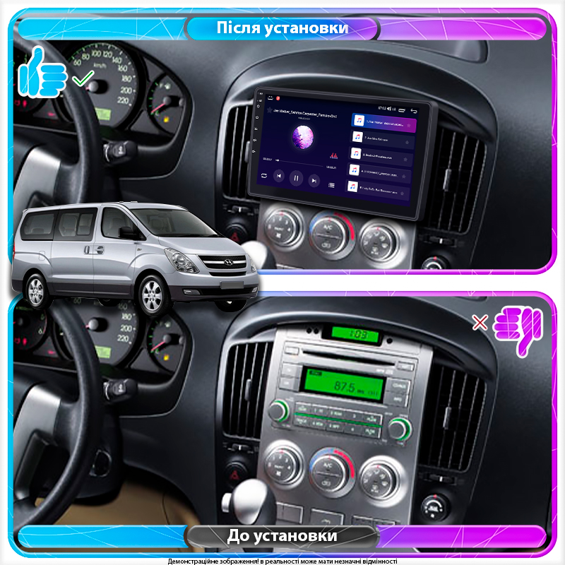Штатная магнитола Lesko для Hyundai Grand Starex I ver 2 2007-2015 экран 9" 4/64Gb CarPlay 4G Wi-Fi GPS Prime