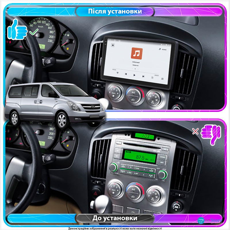 Штатная магнитола Lesko для Hyundai Grand Starex I ver 2 2007-2015 экран 9" 4/64 QLED CarPlay 4G Wi-Fi GPS 360 Prime