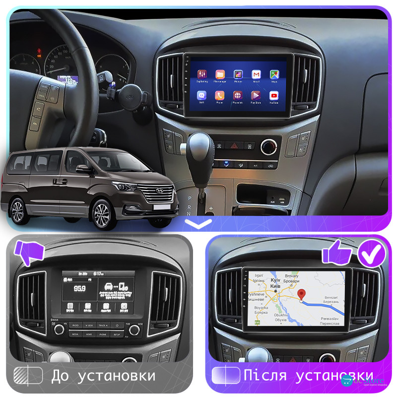 Штатная магнитола Lesko для Hyundai Grand Starex I Рестайлинг 2 2017-2021 экран 9" 4/64Gb 4G Wi-Fi GPS Top