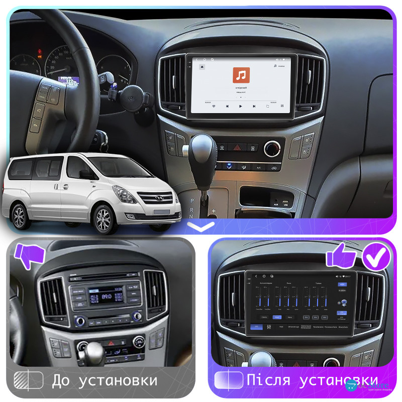 Штатная магнитола Lesko для Hyundai Grand Starex I Рестайлинг 2015-2018 экран 9" 4/64 QLED CarPlay 4G Wi-Fi GPS 360 Prime