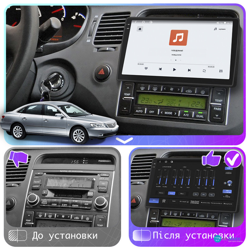 Штатная магнитола Lesko для Hyundai Grandeur IV 2005-2009 экран 9" 4/64 QLED CarPlay 4G Wi-Fi GPS 360 Prime