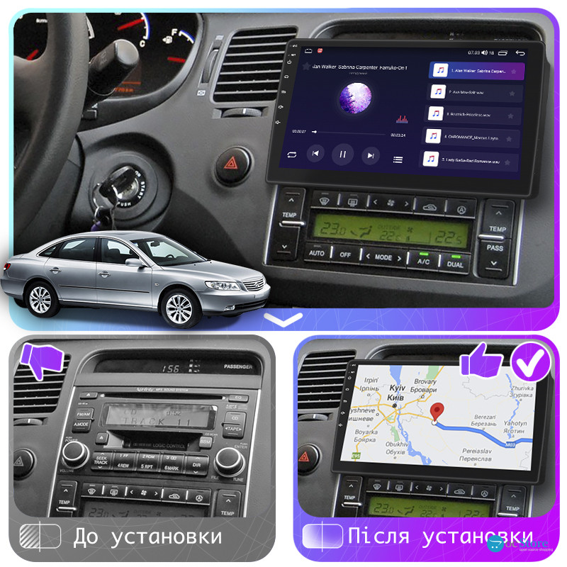 Штатная магнитола Lesko для Hyundai Grandeur IV 2005-2009 экран 9" 2/32Gb 4G Wi-Fi GPS Top