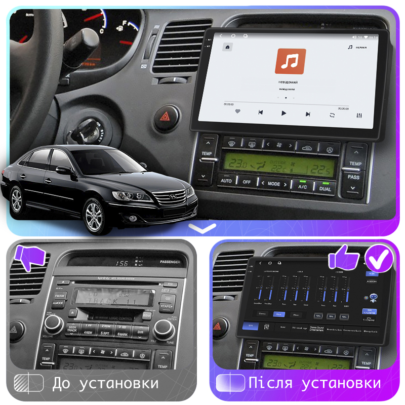 Штатная магнитола Lesko для Hyundai Grandeur IV Рестайлинг 2009-2011 экран 9" 4/64 QLED CarPlay 4G Wi-Fi GPS 360 Prime