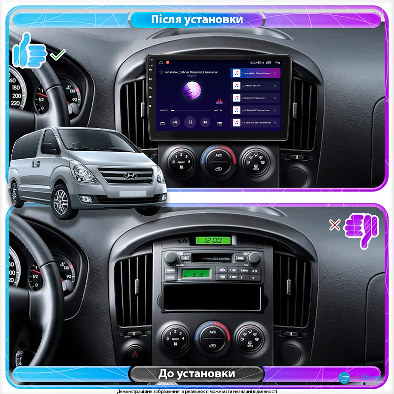 Штатная магнитола Lesko для Hyundai H-1 II ver 2 2007-2015 экран 9" 4/64Gb CarPlay 4G Wi-Fi GPS Prime