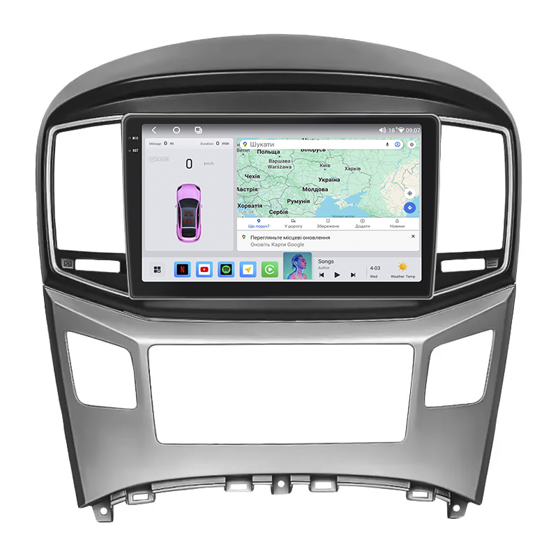 Штатная магнитола Lesko для Hyundai H-1 II Рестайлинг 2015-2018 экран 9" 4/64 QLED CarPlay 4G Wi-Fi GPS 360 Prime