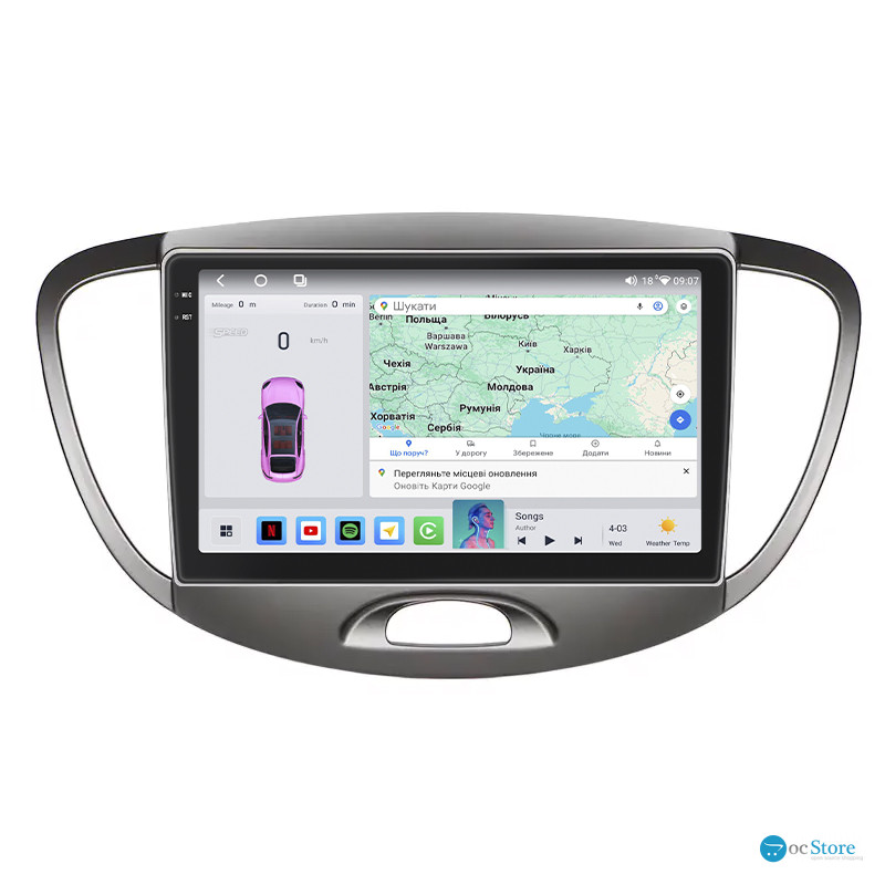 Штатная магнитола Lesko для Hyundai i10 I 2007-2013 экран 9" 4/64 QLED CarPlay 4G Wi-Fi GPS 360 Prime