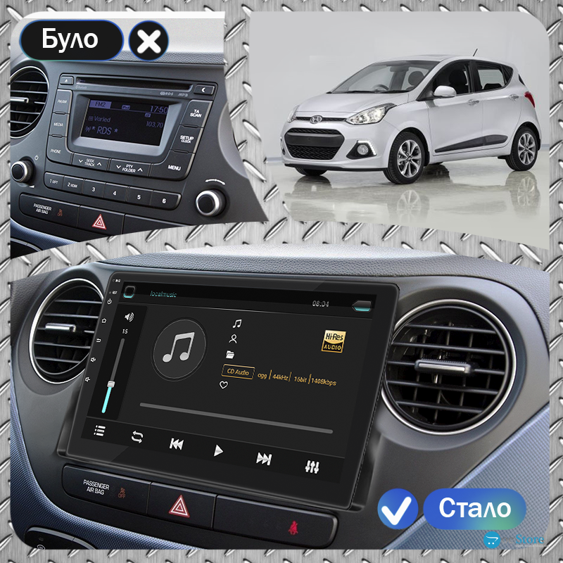 Штатная магнитола Lesko для Hyundai i10 II 2013-2016 экран 9" 4/64Gb 4G Wi-Fi GPS Top