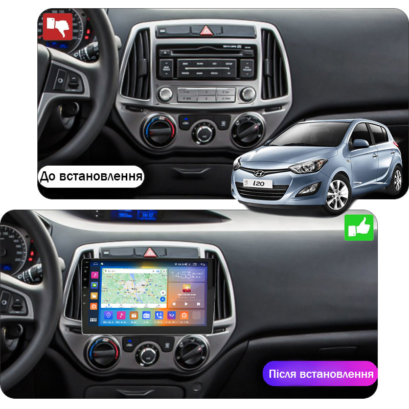 Штатная магнитола Lesko для Hyundai i20 I Рестайлинг 2012-2014 экран 9" 2/32Gb CarPlay 4G Wi-Fi GPS Prime