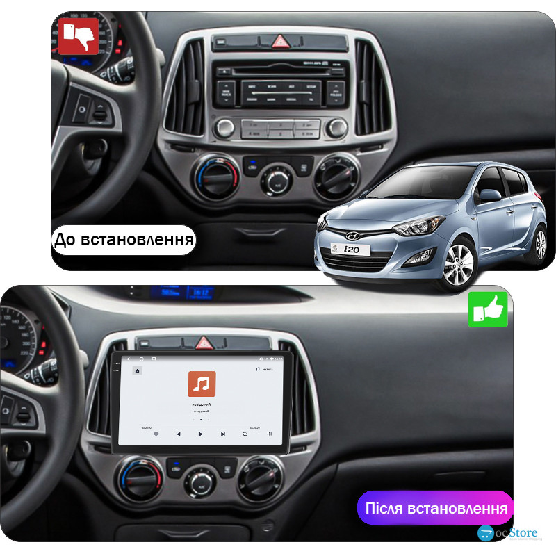 Штатная магнитола Lesko для Hyundai i20 I Рестайлинг 2012-2014 экран 9" 4/64 QLED CarPlay 4G Wi-Fi GPS 360 Prime