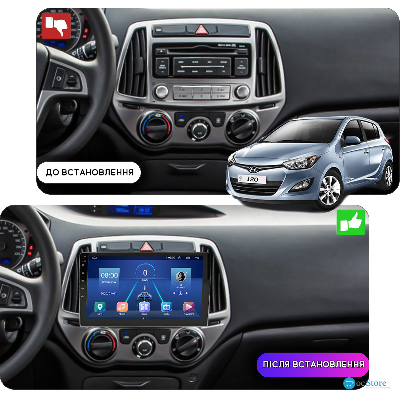 Штатная магнитола Lesko для Hyundai i20 I Рестайлинг 2012-2014 экран 9" 4/64Gb 4G Wi-Fi GPS Top